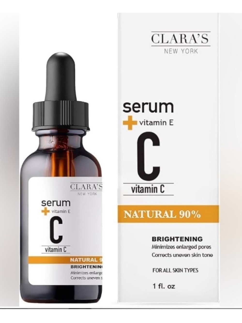 CLARA'S Vitamin C + Vitamin E Brightening face Serum Natural NEW! FULL SIZE 1 OZ